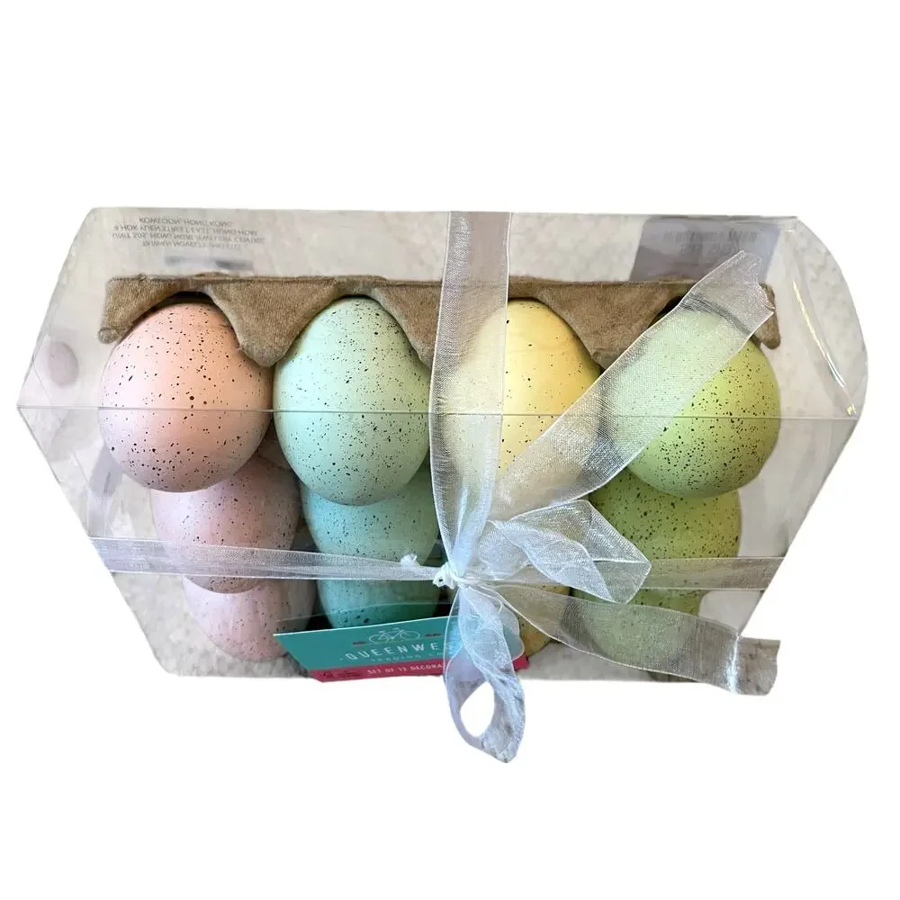 Queenswest Easter Eggs Boxed Set of 12 Pastel Colors Speckled Spring Decor New